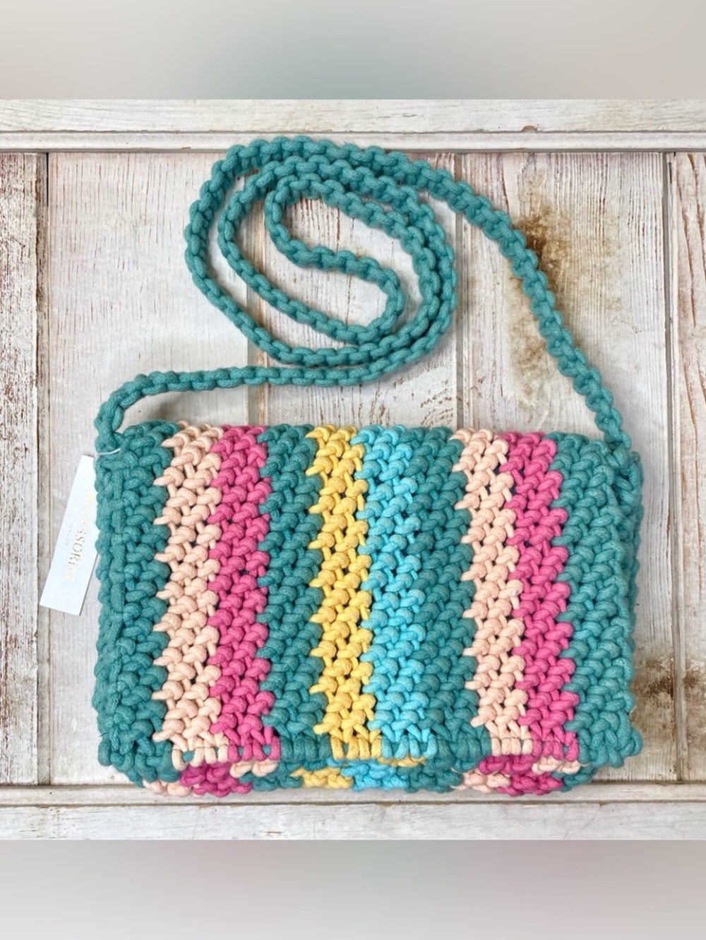 Accessorize London Stripe Macrame Crossbody Bag